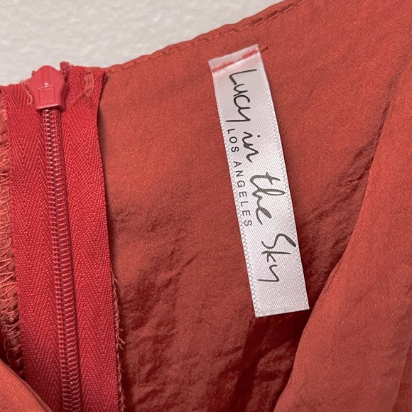 Lucy in the Sky Becca Satin Ruffle Dress, Rust Sz M - Picture 6 of 8